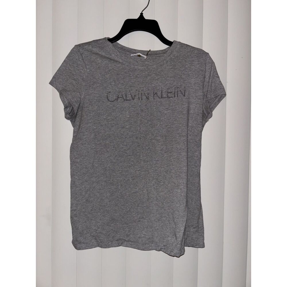 Calvin Klein Grey Short Sleeve T-Shirt with Rhinestone Logo